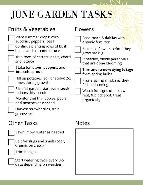 June Garden Tasks checklist image