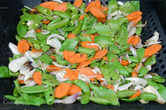 Easy Grilled Vegetables- a spring mixture of snap peas, carrots and onions