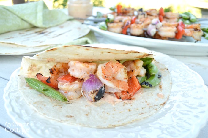 Grilled shrimp and vegetable tacos make an easy family meal