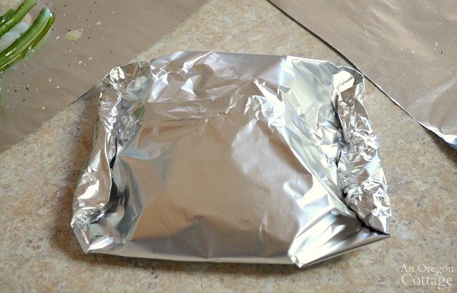 Lemon Vegetable Fish Foil Packets-folded foil packet