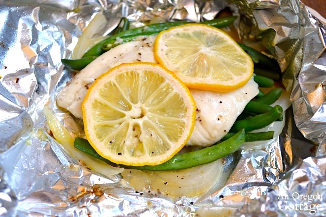Lemon Vegetable Fish Foil Packets grilled