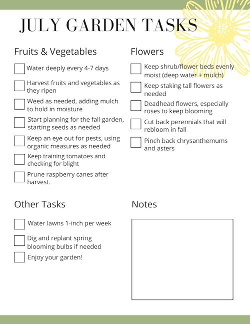 Garden Tasks checklists page