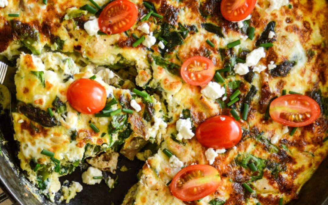 30 Minute Chicken Spinach Frittata with Feta & Tomatoes